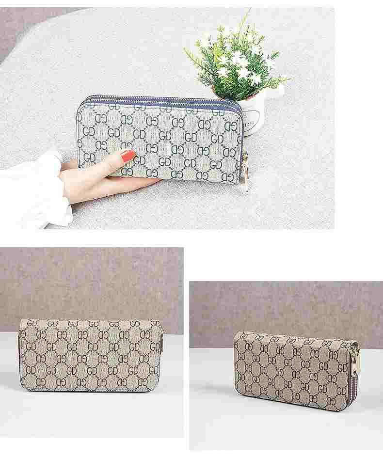 Double zipper long style 2 folded leather wallet purse(图2)
