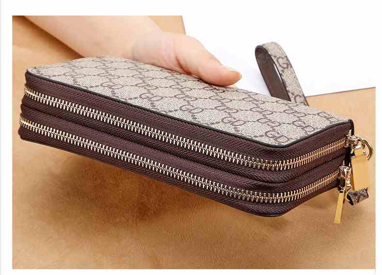 Double zipper long style 2 folded leather wallet purse(图4)