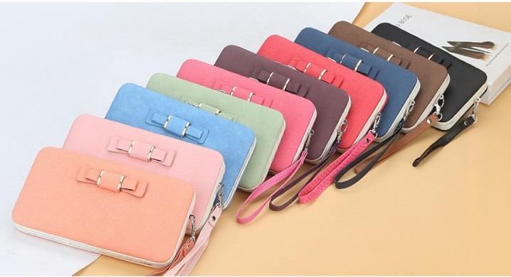 2 fold leather bow wallet mobile phone purse(图1)