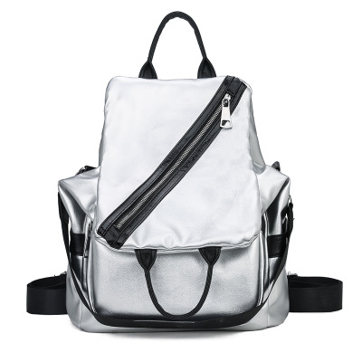 New shinny silver soft pu leather school backpack (图1)