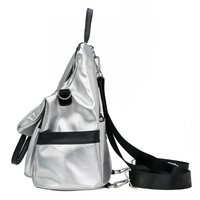 New shinny silver soft pu leather school backpack (图3)