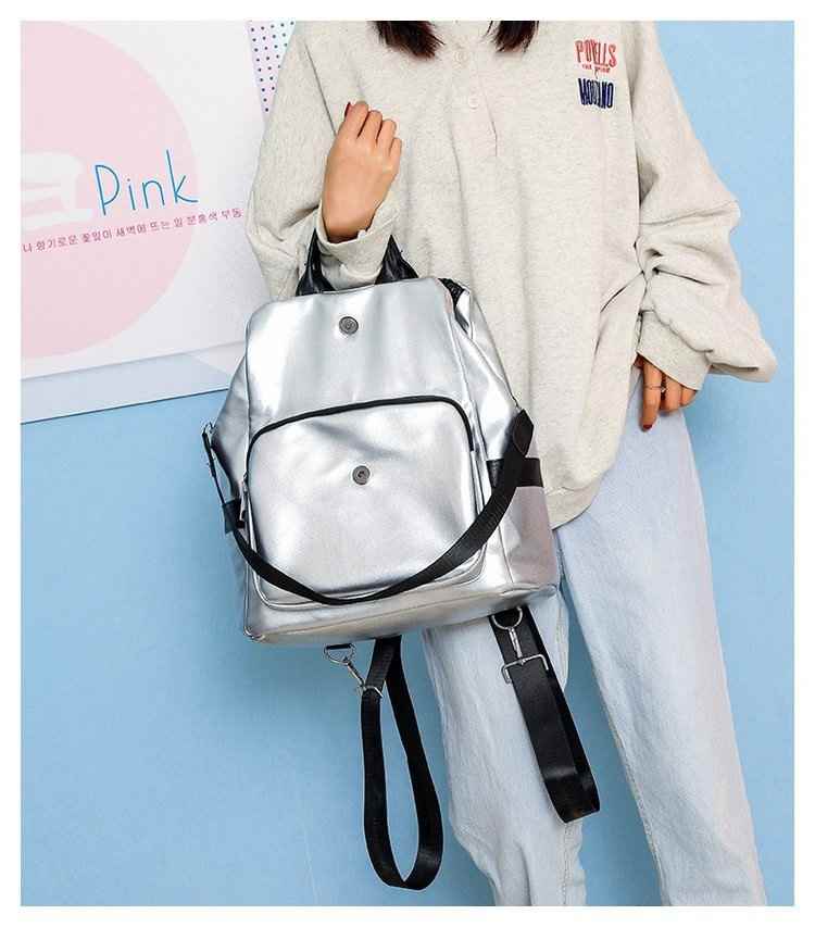 New shinny silver soft pu leather school backpack (图14)