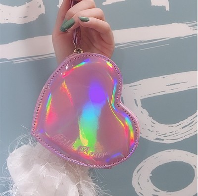 Holographic heart shape leather coin wallet purse(图2)