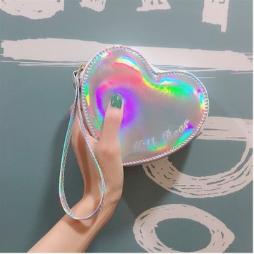 Holographic heart shape leather coin wallet purse(图1)