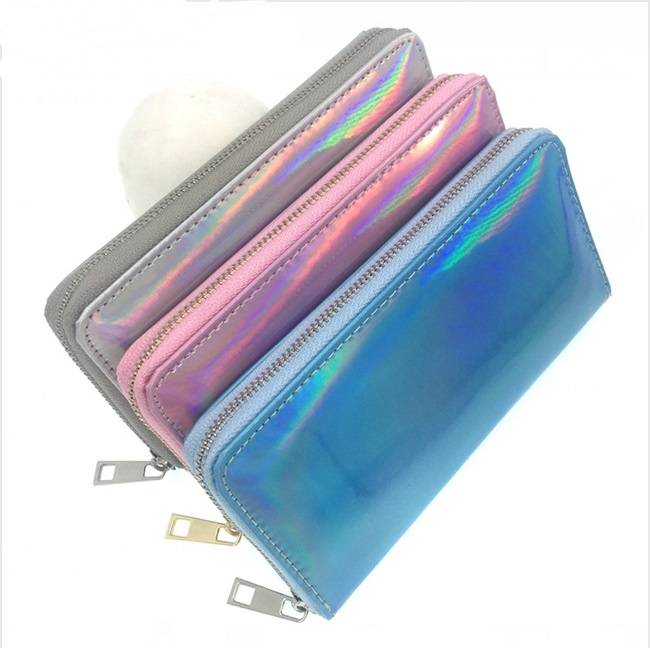 Wholesale long style 2 folded holographic wallet purse(图1)