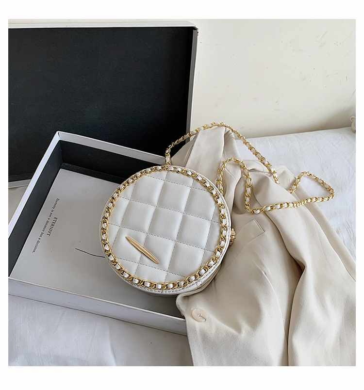 New round women leather crossbody bag with golden chain(图4)