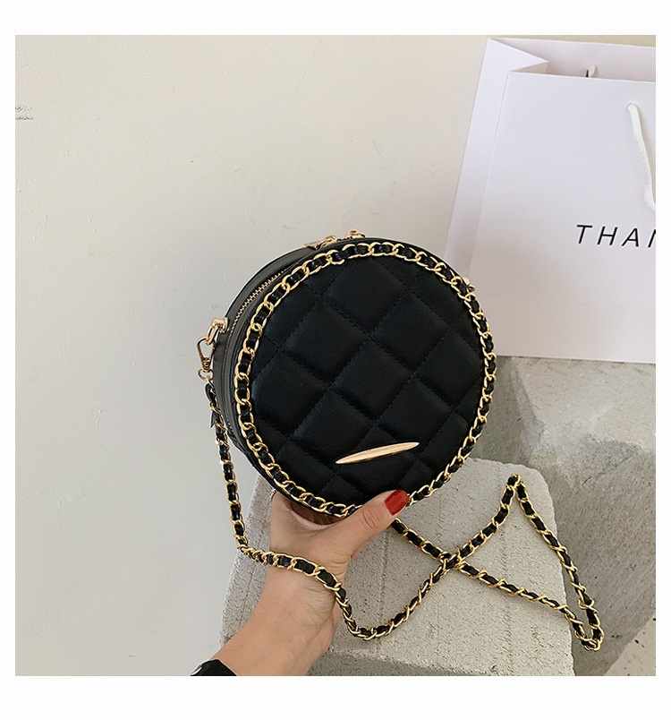 New round women leather crossbody bag with golden chain(图5)
