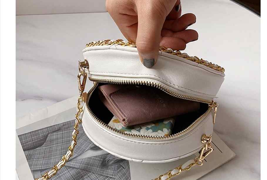 New round women leather crossbody bag with golden chain(图8)