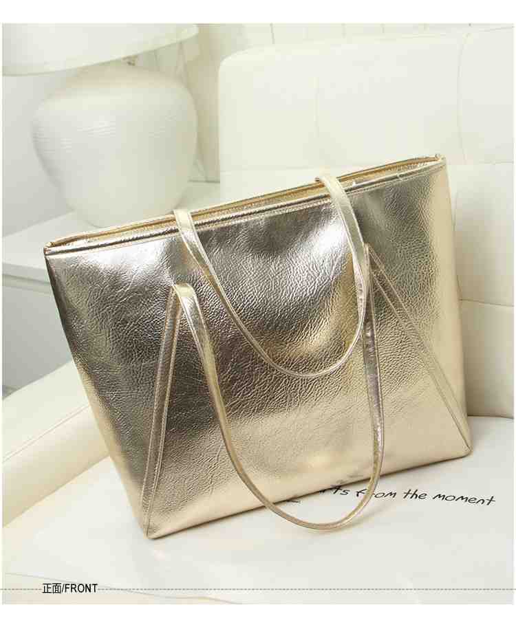 Wholesale golden silver leather tote handbag with zipper(图3)