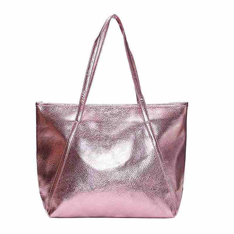 Wholesale golden silver leather tote handbag with zipper(图2)