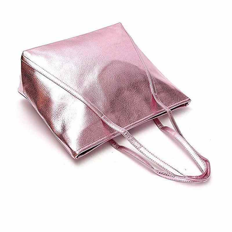 Wholesale golden silver leather tote handbag with zipper(图1)