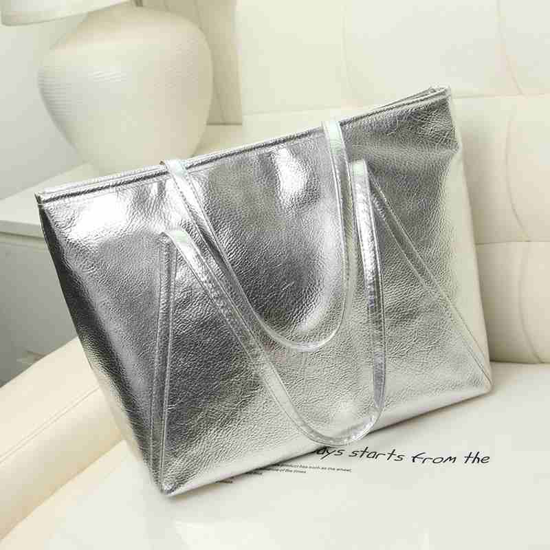 Wholesale golden silver leather tote handbag with zipper(图5)
