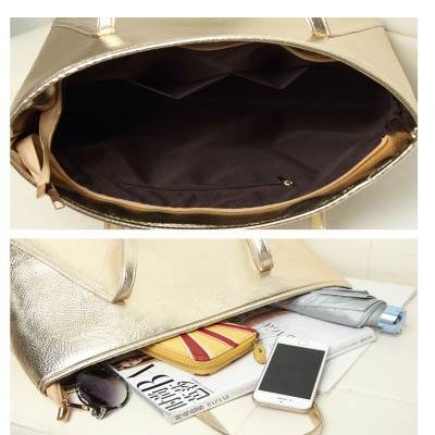 Wholesale golden silver leather tote handbag with zipper(图6)