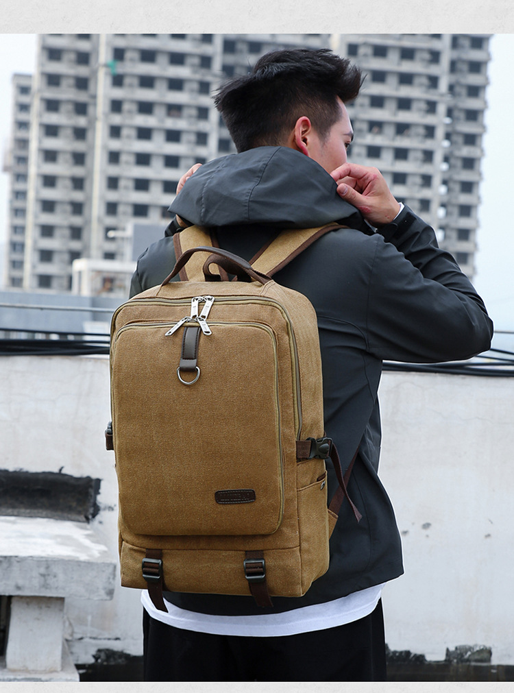 Custom Men Canvas Hiking Backpack Laptop Backpack With Large Capacity(图3)
