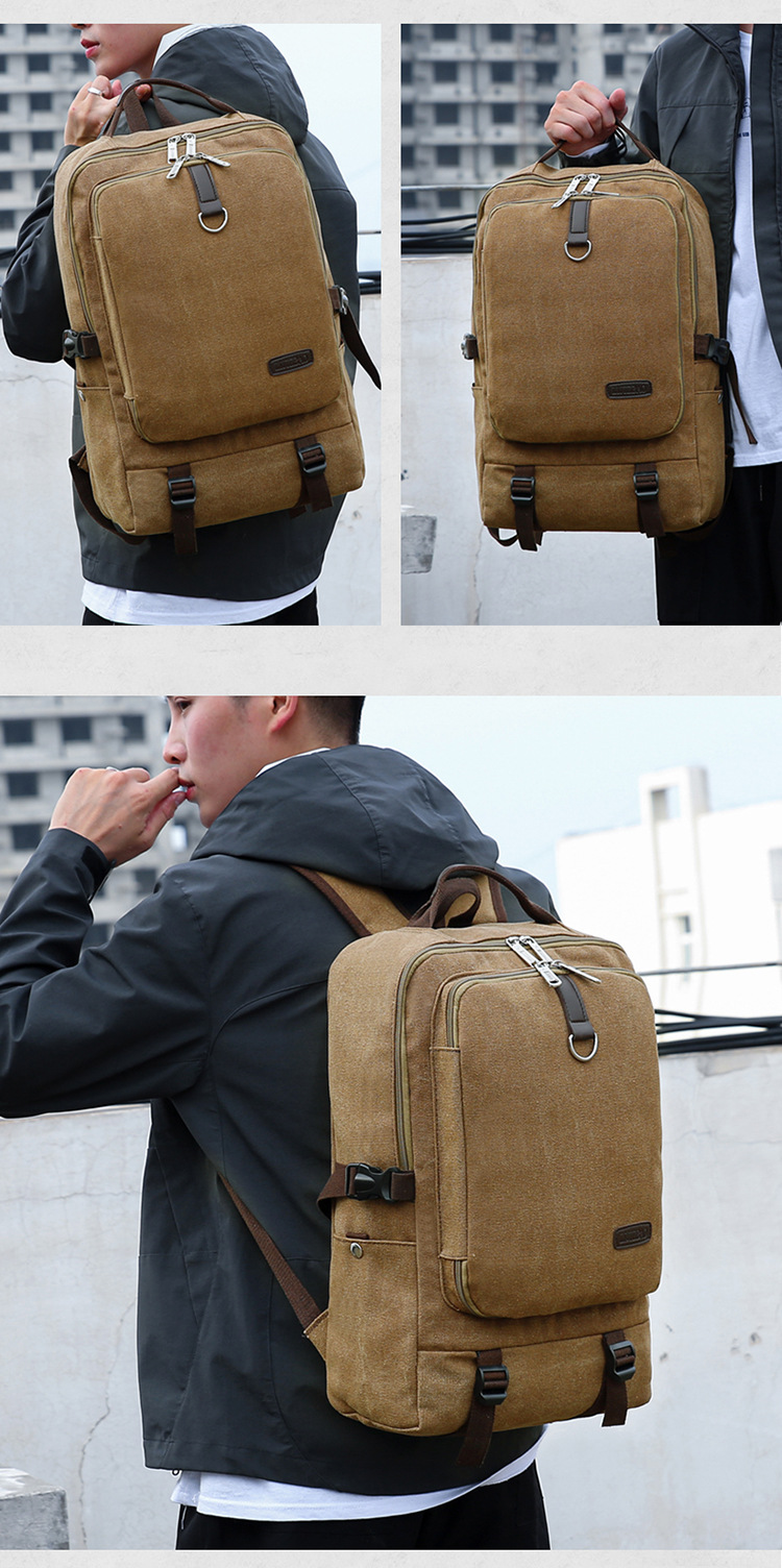 Custom Men Canvas Hiking Backpack Laptop Backpack With Large Capacity(图2)